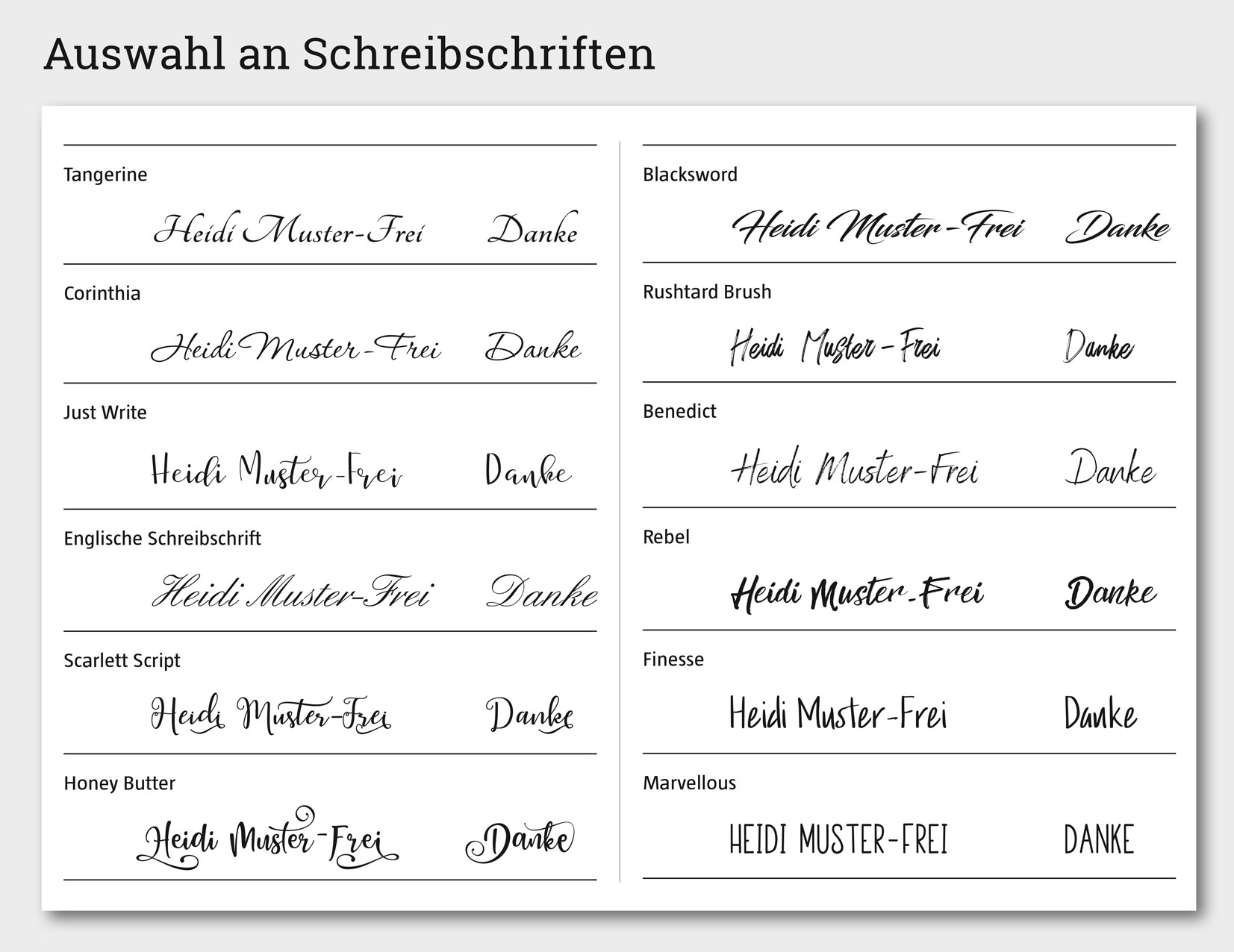 Ausgewahlte Schriften Fur Trauerkarten Danksagungskarten