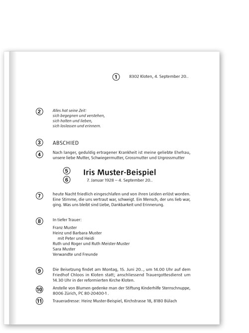 Hilfsdokument für die Darstellung einer Trauerkarte, Traueranzeige oder Todesanzeige